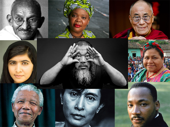 Grandes luchadores de la Indefensión Aprendida: Mahatma Gandhi y Martin Luther King hasta Ai Weiwei pasando por Malala Yousafzai y Rigoberta Menchú. Foto: composición propia