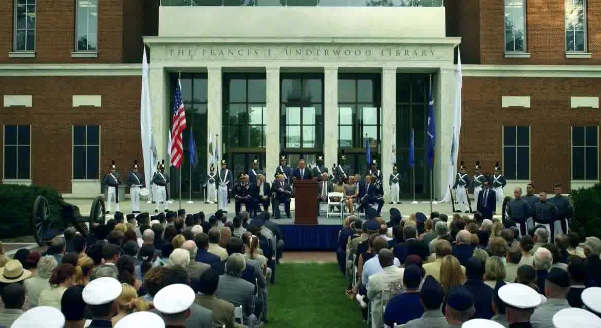 Discurso de Underwood en la inauguración de una biblioteca nombrada en su honor.