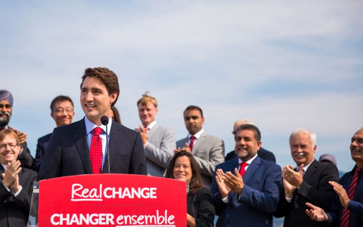 El primer ministro en uno de los actos en los que prometió al pueblo canadiense el “cambio real” [Foto: Partido Liberal de Canadá].