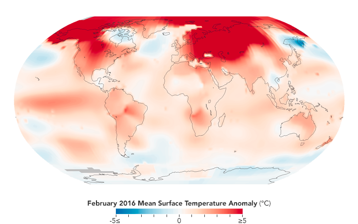 Febrero 2016, el más caliente de la era moderna "[Imagen vía la NASA]"